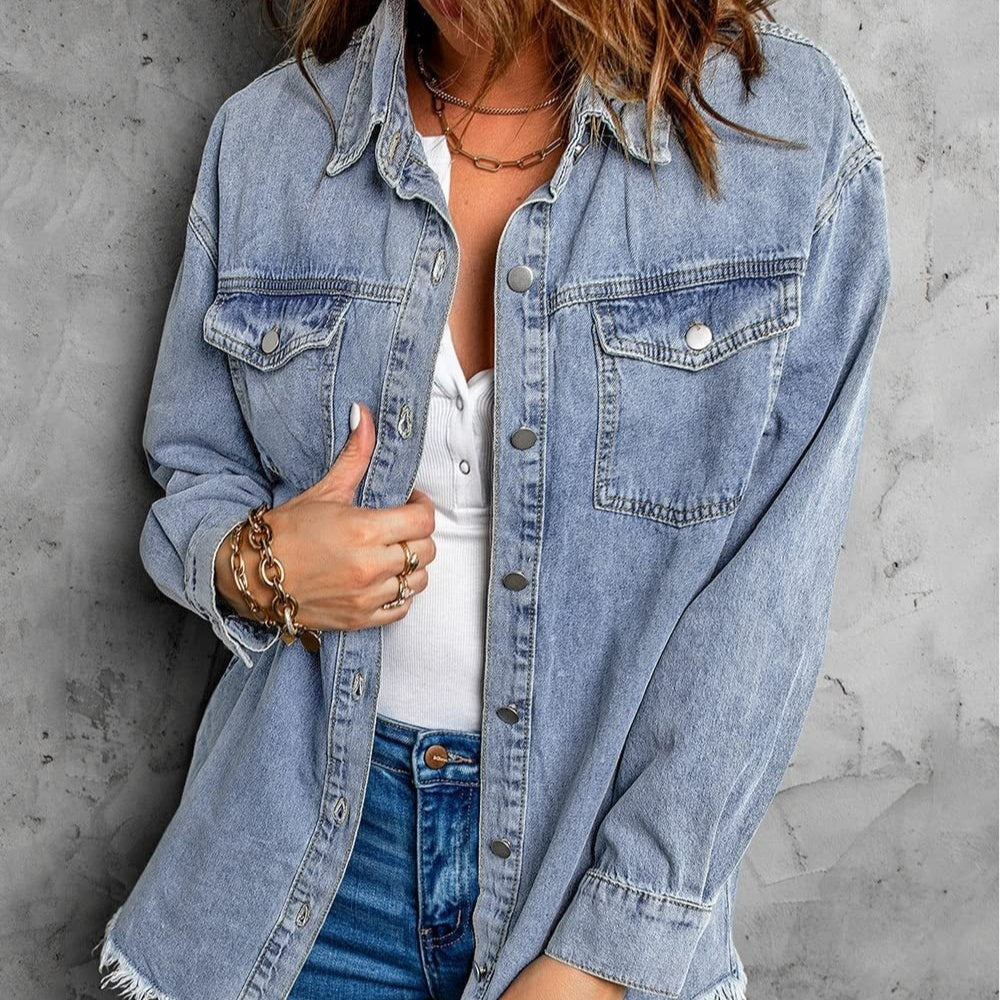 Veste-chemise en jean boutonnée pour femme
