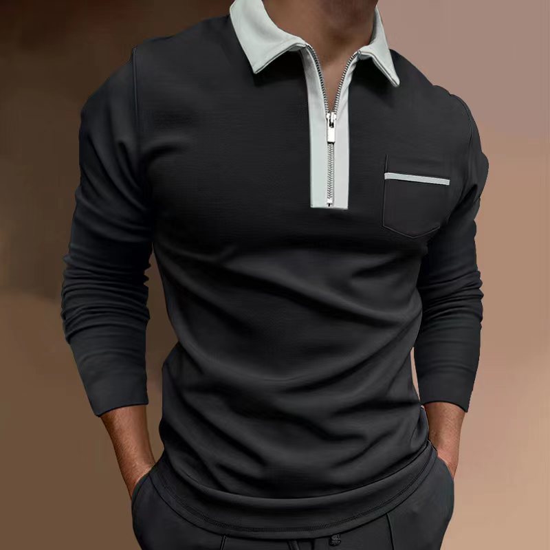 Slim Fit Men's Long Sleeve T-Shirt with Pocket and Zipper Detail