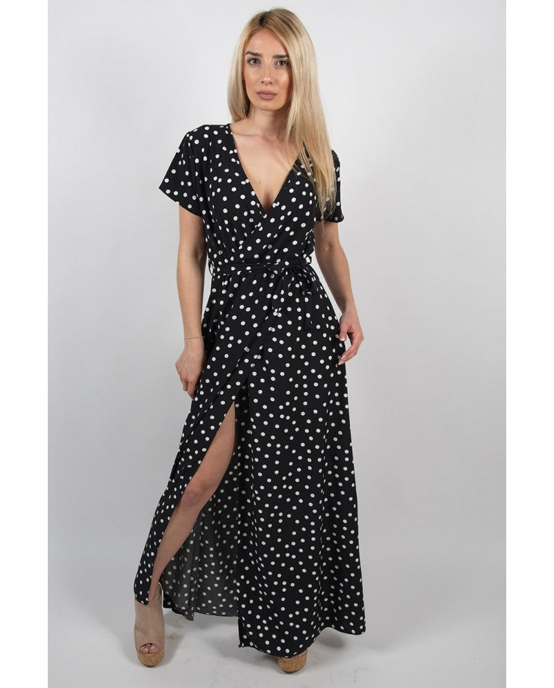 V-Neck Low-Cut Polka Dot Dress