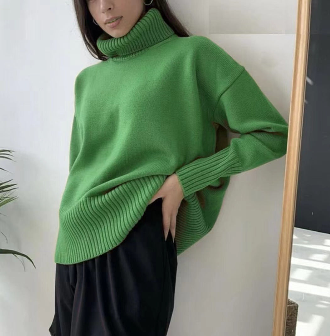 Soft Comfortable High Polo Collar Solid Color Pullover