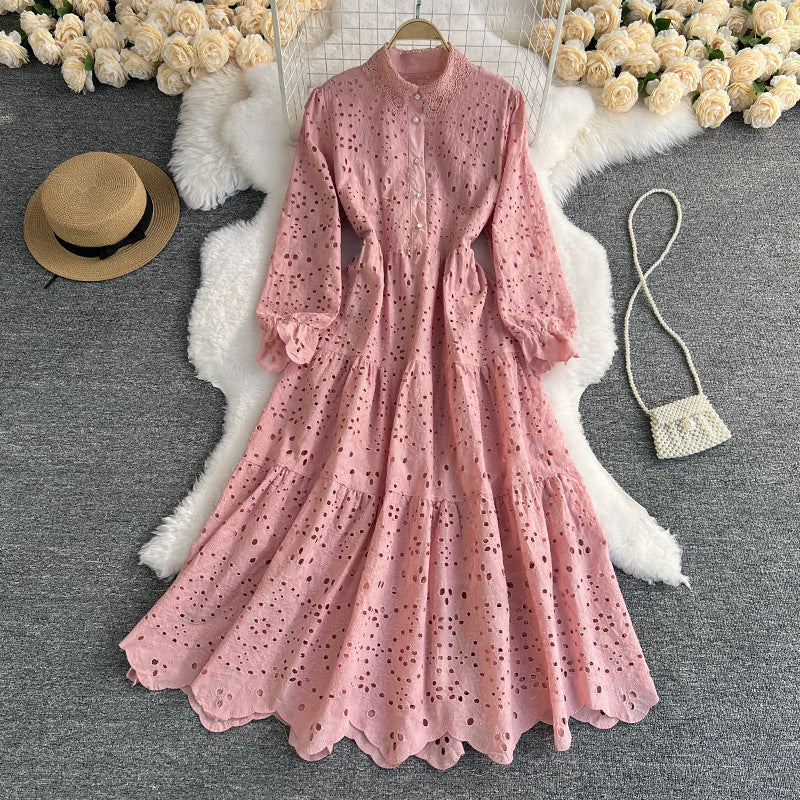 Women's High Waist Cut-Out Lace Dress in White, Khaki, Pink & Yellow
