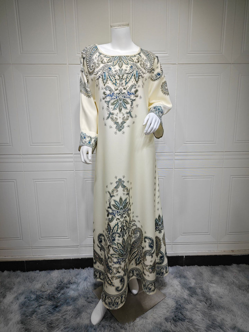Dubai Printed Muslim Women's Long Sleeve Dress Polyester