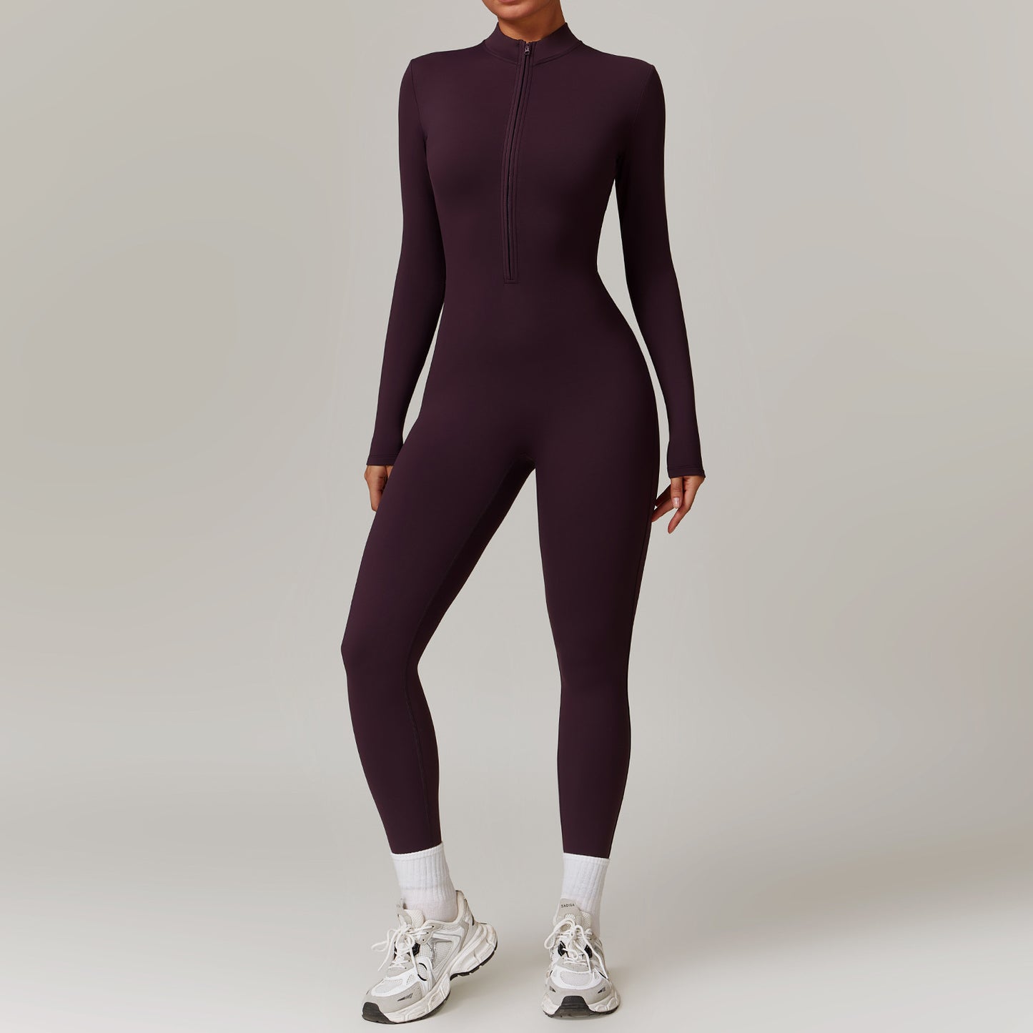 Warm Zipper Long-Sleeve Jumpsuit Yoga Fitness Sports Bodysuit for Women