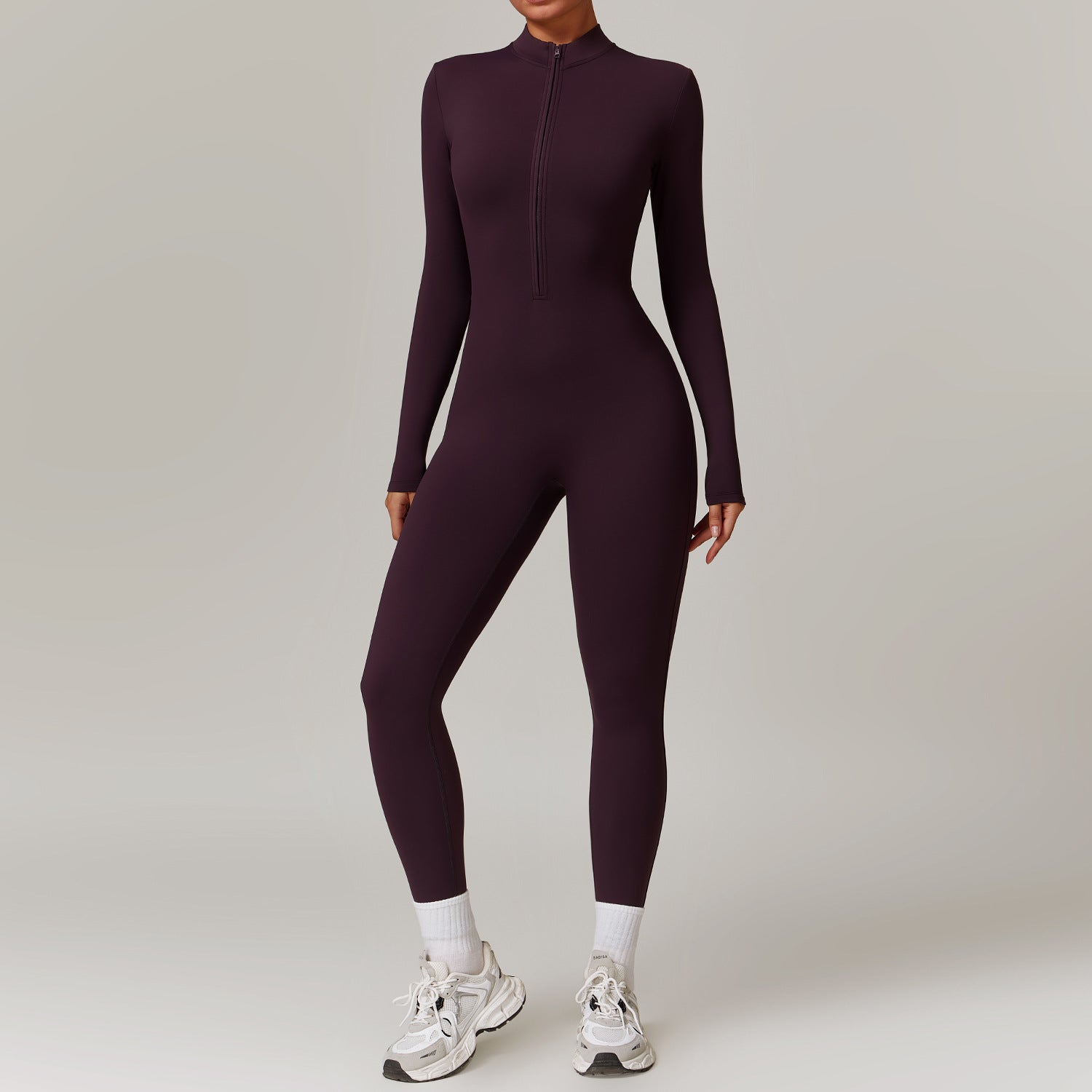 Warm Zipper Long-Sleeve Jumpsuit Yoga Fitness Sports Bodysuit for Women