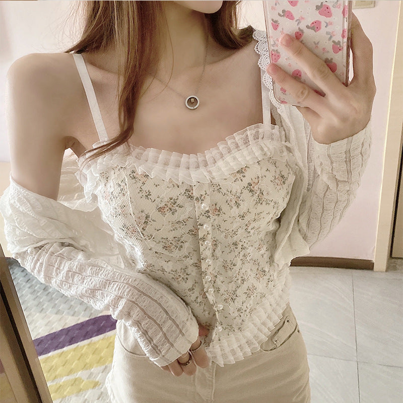 French Sweet Lace Strap Tank Top