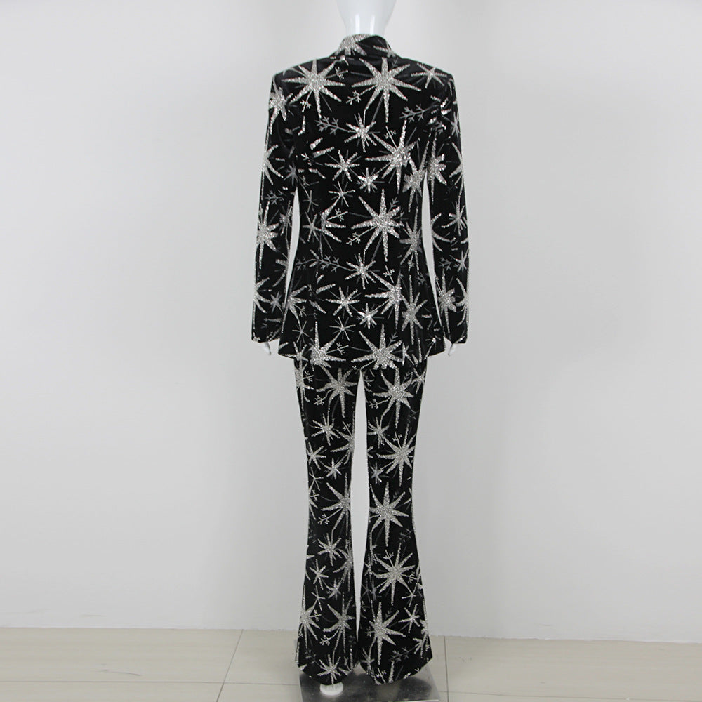 Fashion Women's Black Polyester Starfish Long Sleeve Three-Piece Suit S-XL
