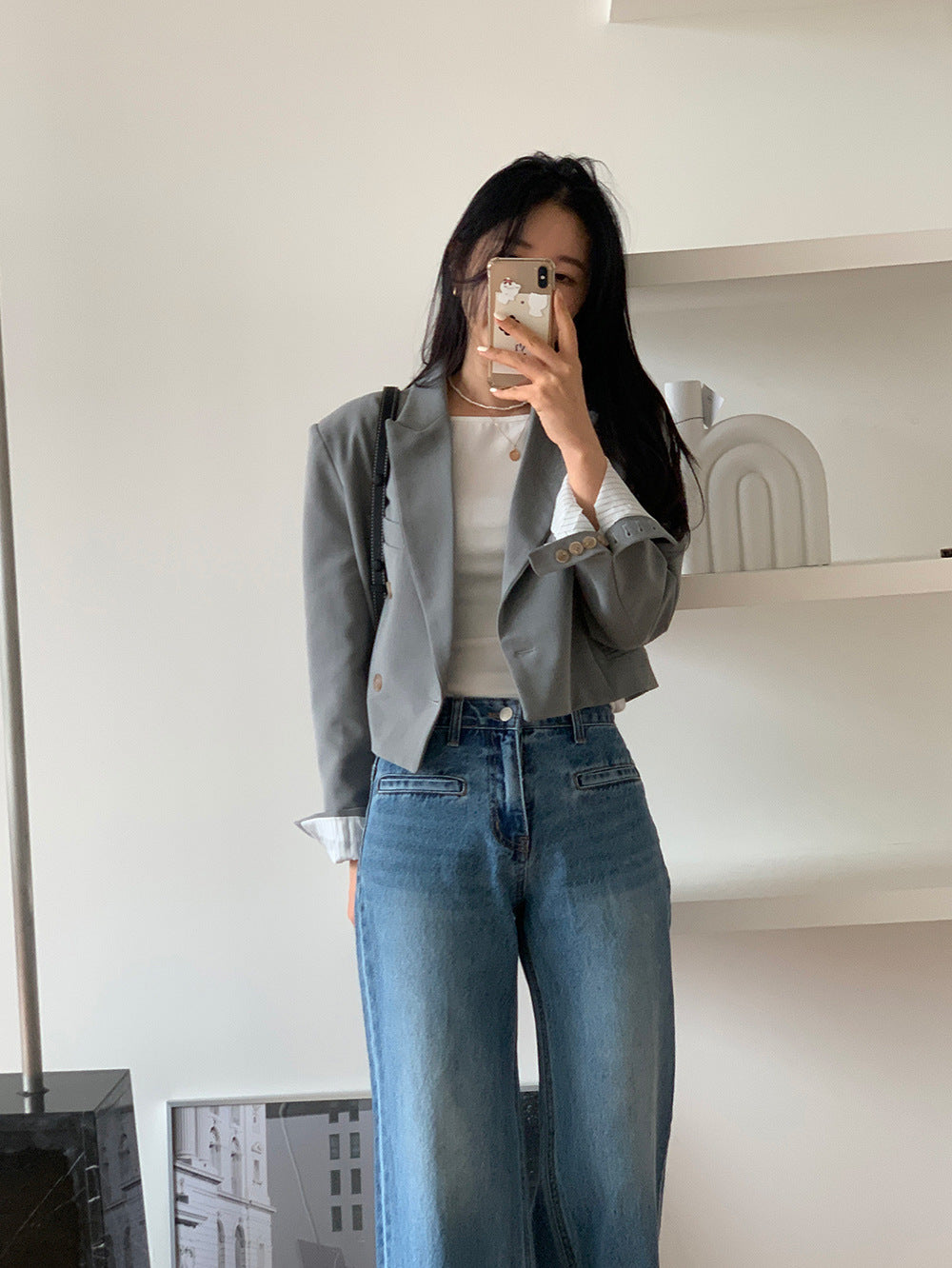 Retro High Waist Chenille Wide Leg Jeans for Women S-XL