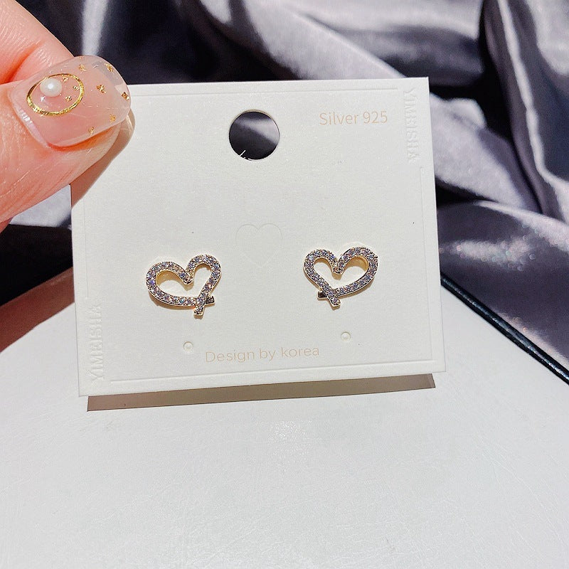 S925 Silver Needle Micro Set Zircon Heart Stud Earrings