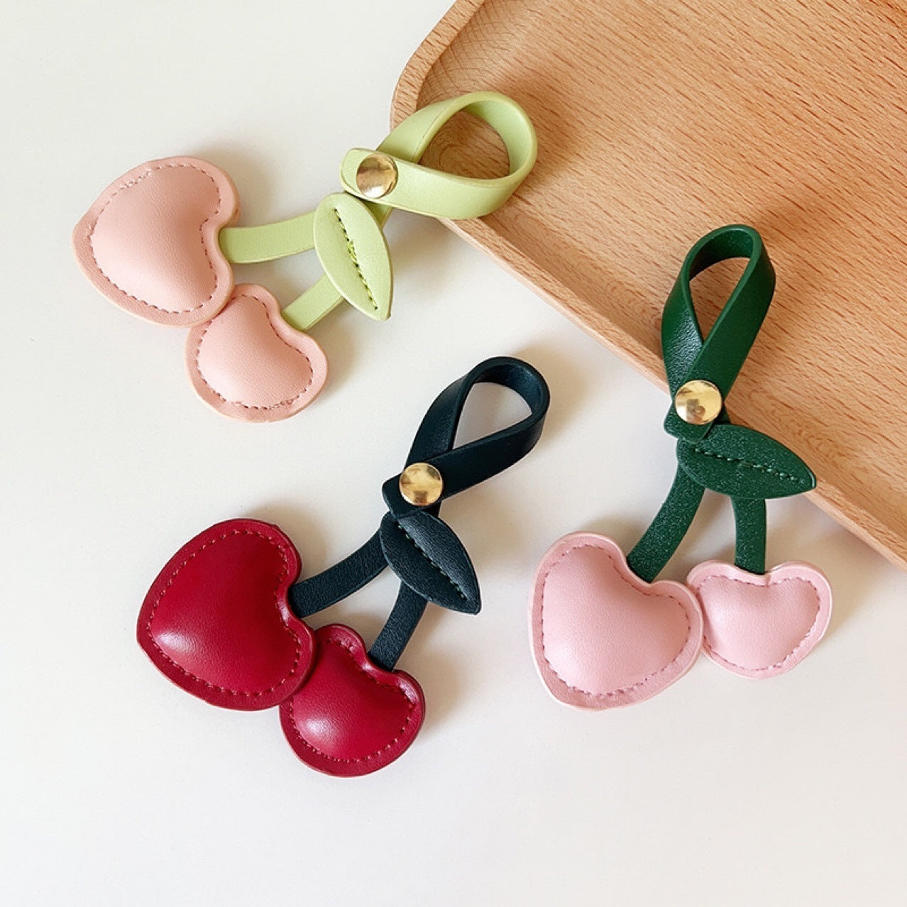 Cute 3D Peach Heart Cherry Leather Handbag Pendant