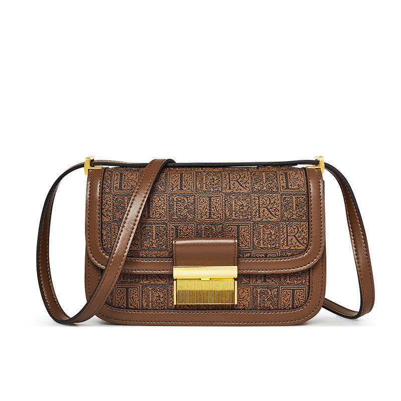 Sac bandoulière rétro marron en PU pour femme 21x7,5x14cm