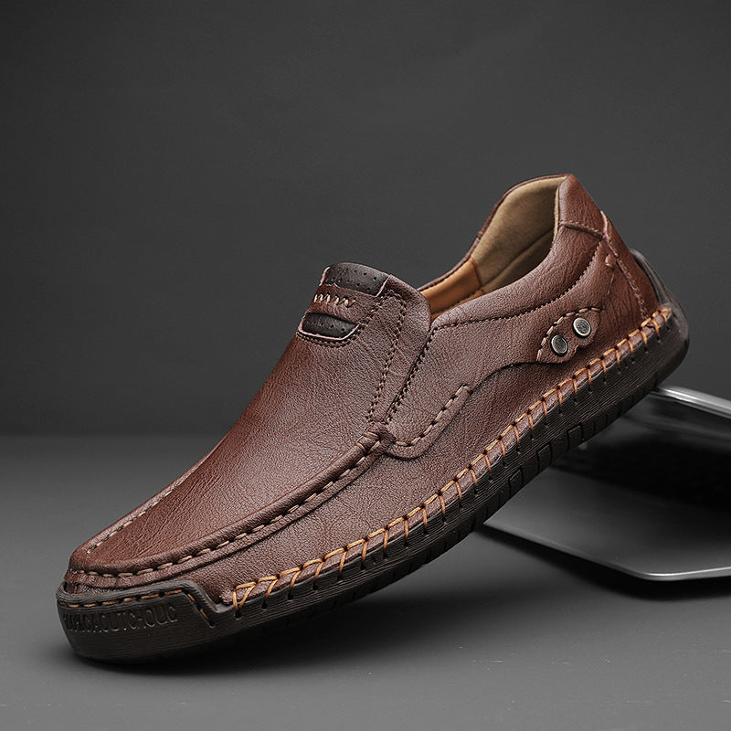 Men's Handmade Plus Size Cowhide Leather Shoes, Square Toe, Low Heel