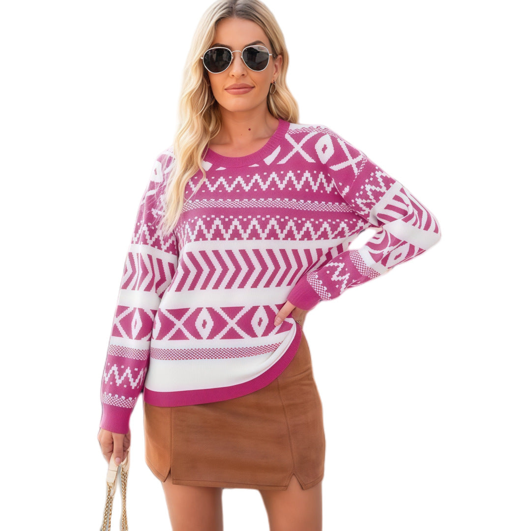 Pull en maille à manches longues et col rond au style intellectuel unique