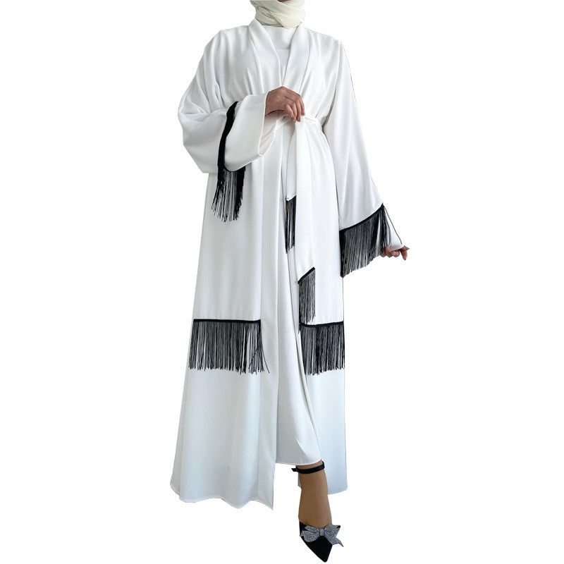 Vêtements ethniques arabes saoudiens du Moyen-Orient Abaya manteau à franges robe de mode