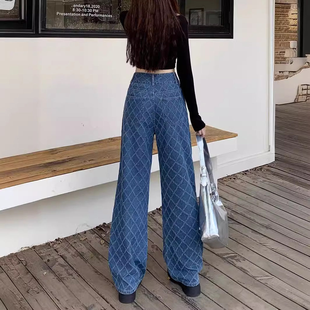 Summer Ladies High Waist Loose Straight-Leg Cotton Denim Trousers