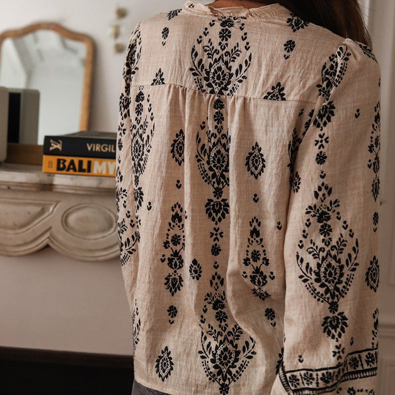 French Style Cotton Linen Long Sleeve Socialite Shirt