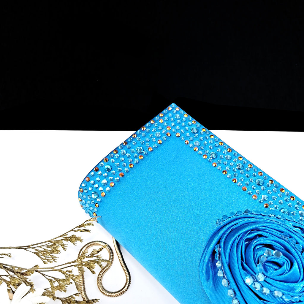 Handmade Satin High Heels & Bags Set with Flower Decoration