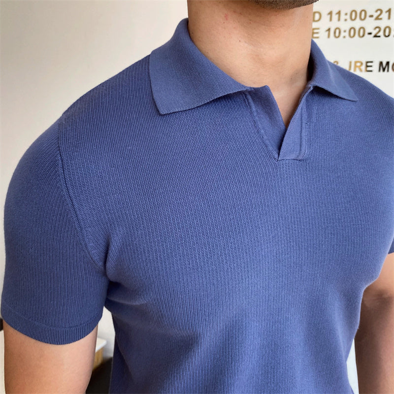 Men's V-Neck Buttonless Short Sleeve Lapel Shirt