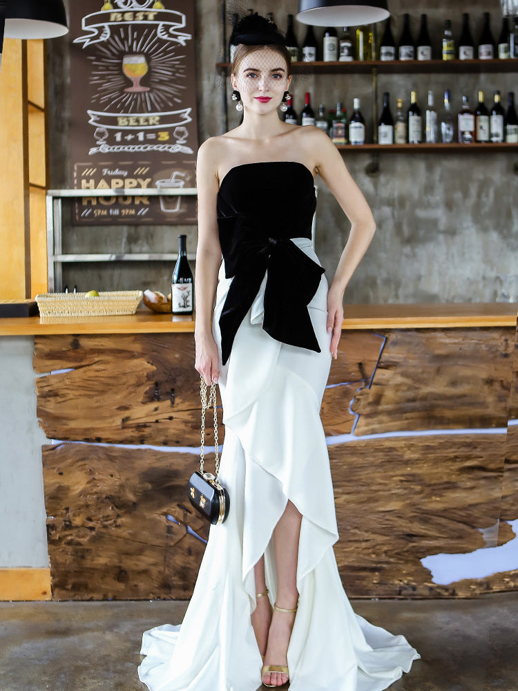 Robe fourreau queue de poisson noire et blanche pour femme