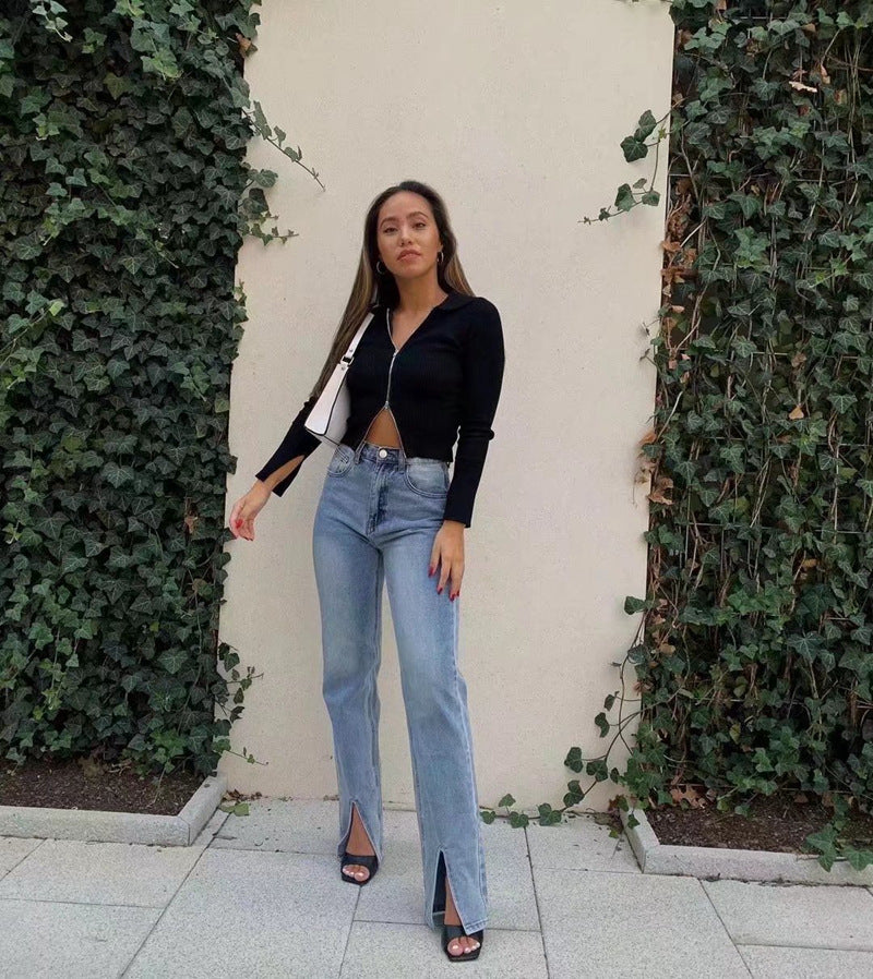 Pantalon en jean amincissant taille haute rétro américain