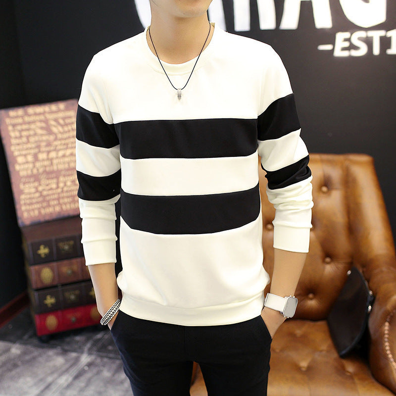 Striped Round Neck Long Sleeve Sweater Polyester