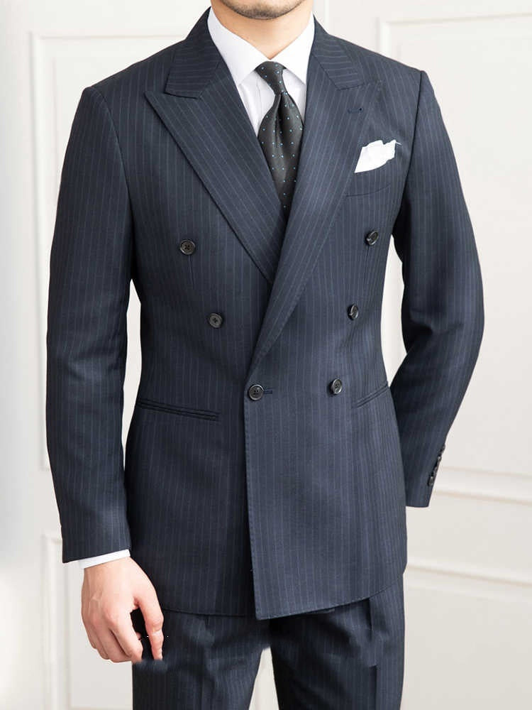 Costume Rétro Décontracté Slim à Rayures à Six Boutons