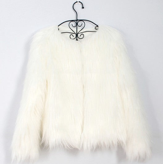 Manteau long en laine et fourrure pour femme automne-hiver avec col en V et manches longues