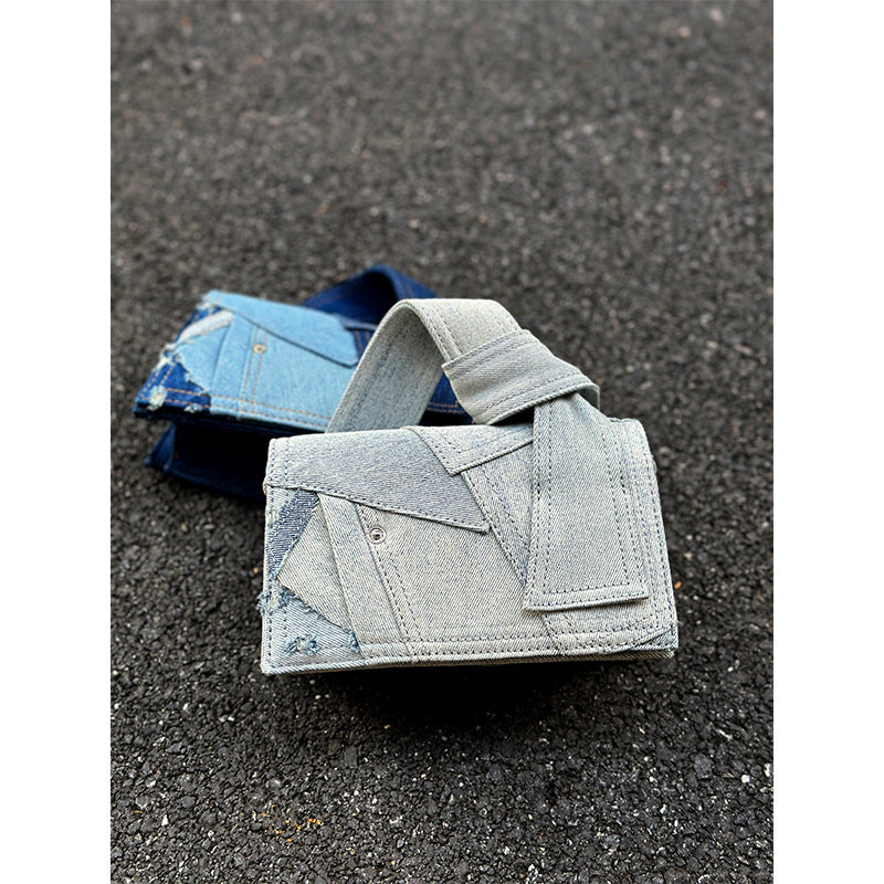 Canvas Denim Stitching Crossbody Bag for Women 19x7x11cm