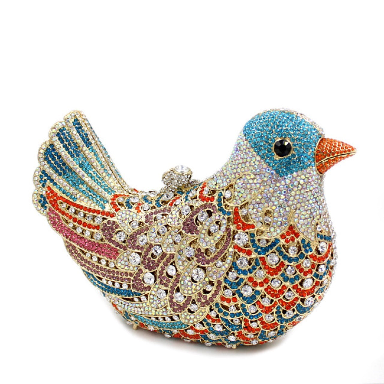 Bird and Peace Dove Rhinestone Dinner Bag 19x14x5.5cm Alloy Gem Clutch