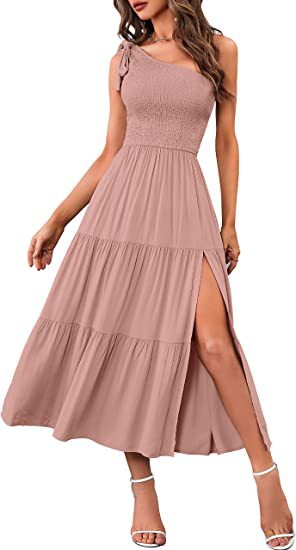 Robe d'été plissée asymétrique à volants et ourlet fendu pour femme