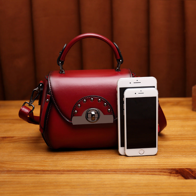 Retro One-Shoulder Small Square Cowhide Bag for Women
