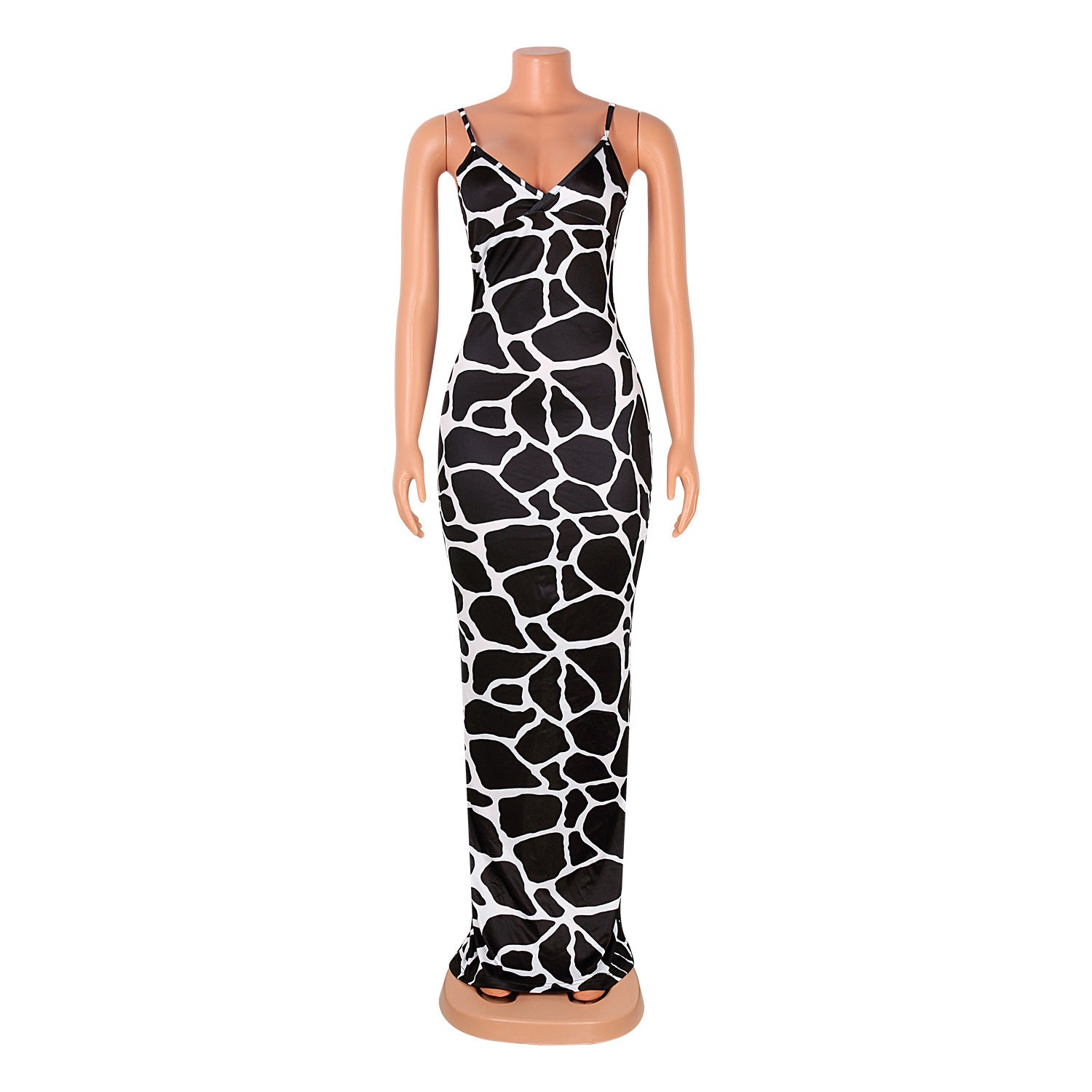 V-Neck Printed Women's Dress Mid Waist Polyester