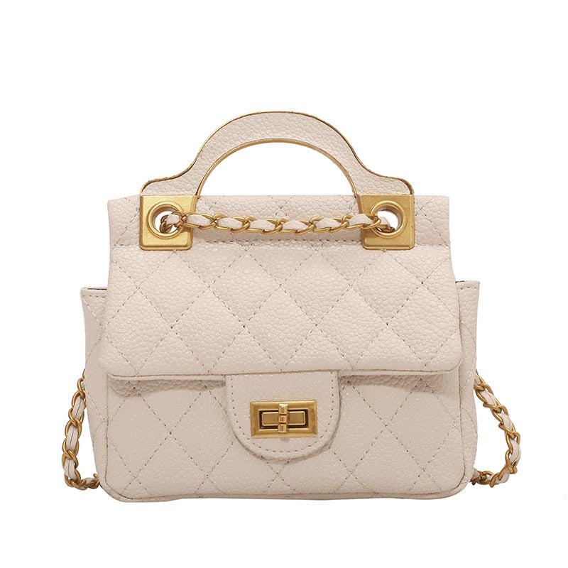 Rhombus Chain Small Square PU Bag in Black, Beige & Green