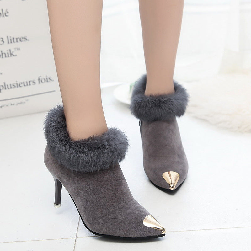 Nude Suede Stiletto High Heel Boots
