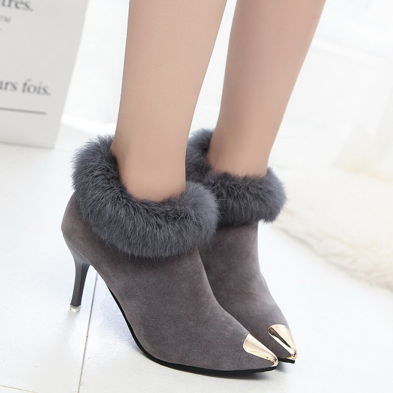 Nude Suede Stiletto High Heel Boots