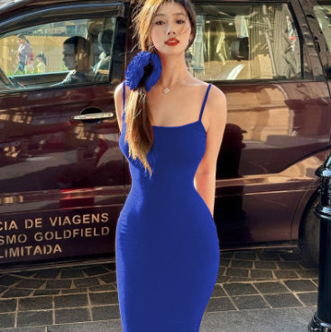 Robe longue moulante à fines bretelles pour femme, sexy, soirée, club, décontractée