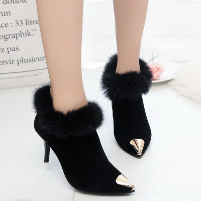 Nude Suede Stiletto High Heel Boots