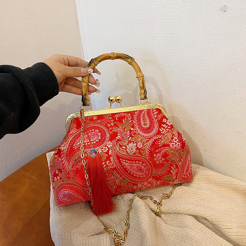 Vintage Silk Satin Chinese Clutch Bag Handbag