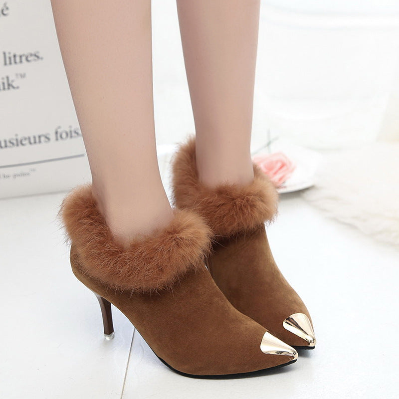 Nude Suede Stiletto High Heel Boots