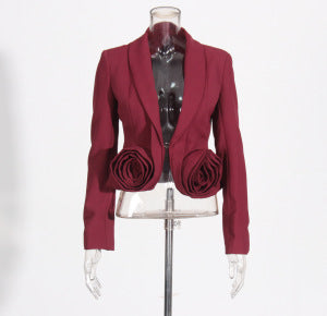 French Elegant Rose Pattern Two-Piece Set with Long Sleeve Top and Skirt