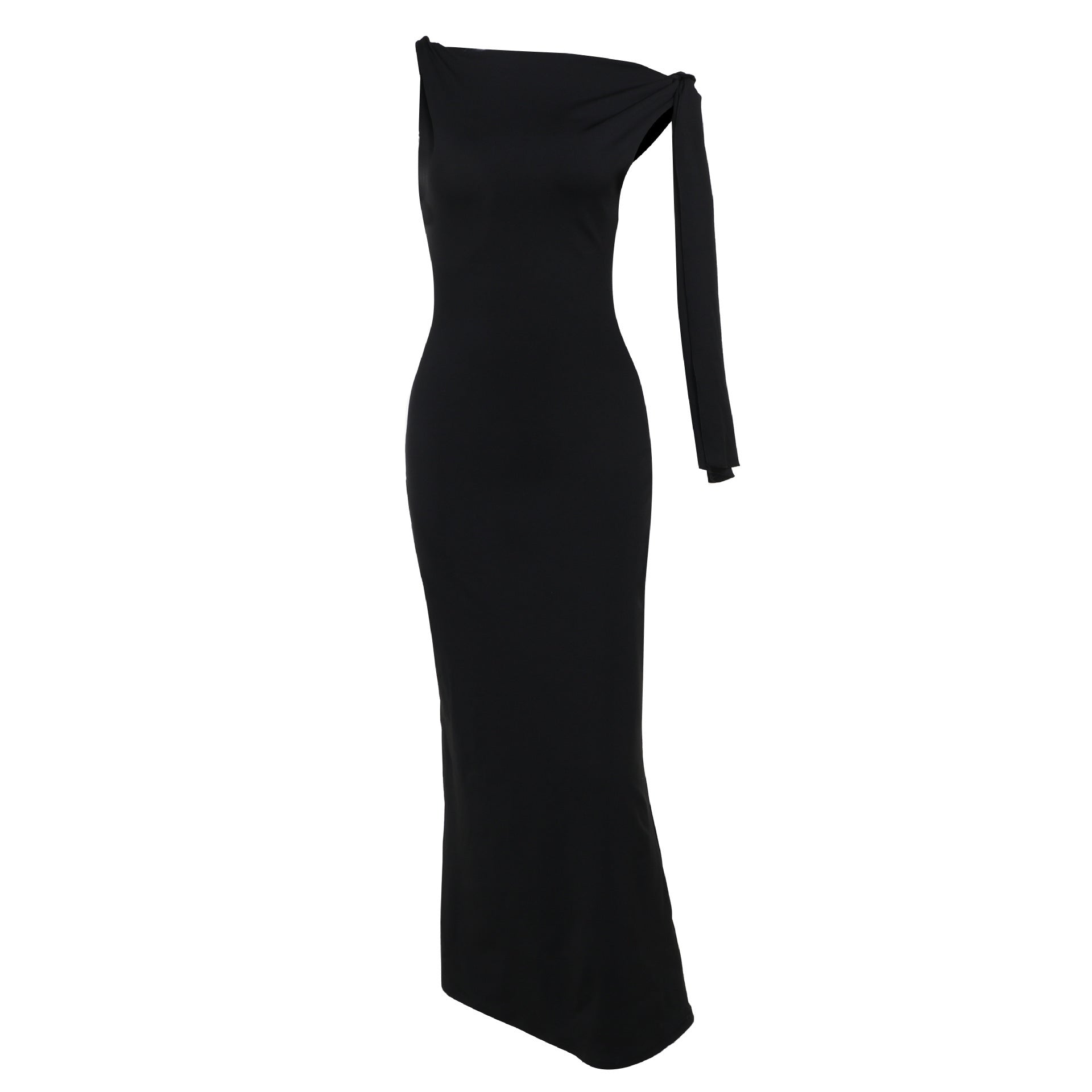 Robe longue de soirée et de club moulante sans manches à ruban et une épaule