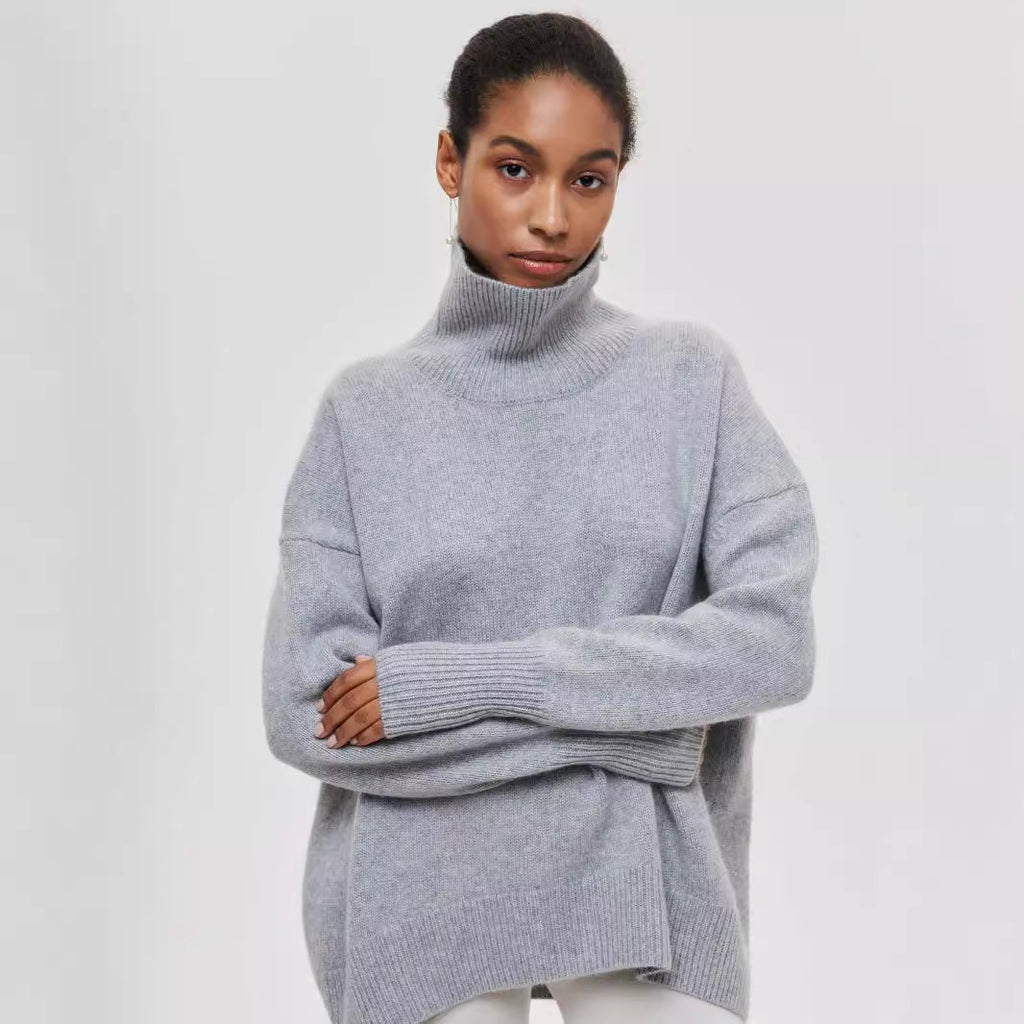 Pull à col roulé d'hiver de couleur unie à manches longues pour femmes