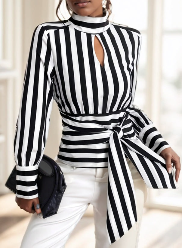 Ladies' Striped Long Sleeve Polyester Top