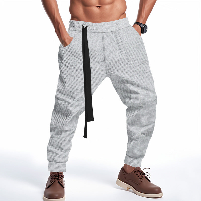 Men's Casual Pants Solid Waffle Male Hip Hop Streetwear Track Pants