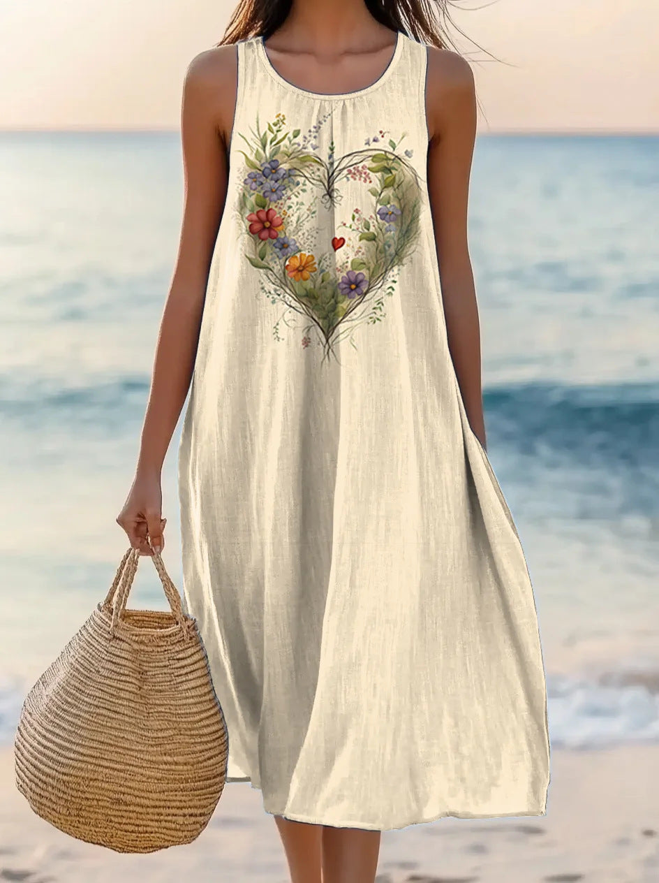 Polyester Short-Sleeve A-Line Dress for Women