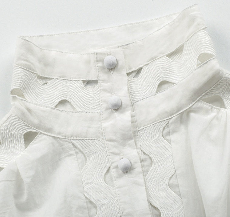 Stand collar cutout ruffled dress