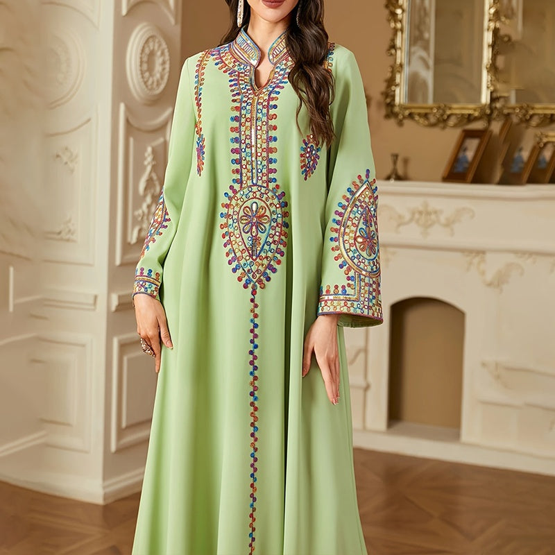 Elegant Arabian Gulf Women's Long Sleeve Floor-Length Dress - For Casual & Party Wear