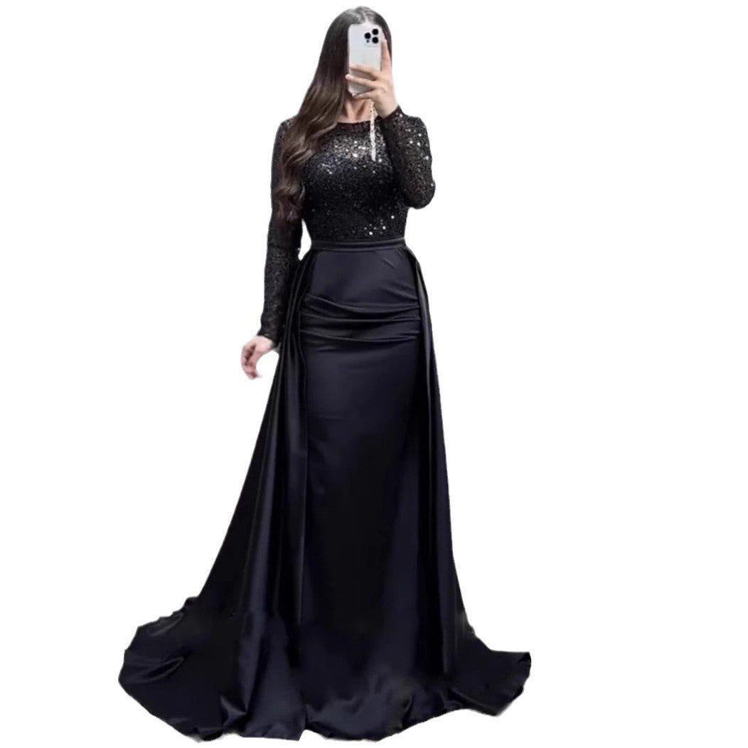 Robe de soirée élégante à manches longues et paillettes pour femme