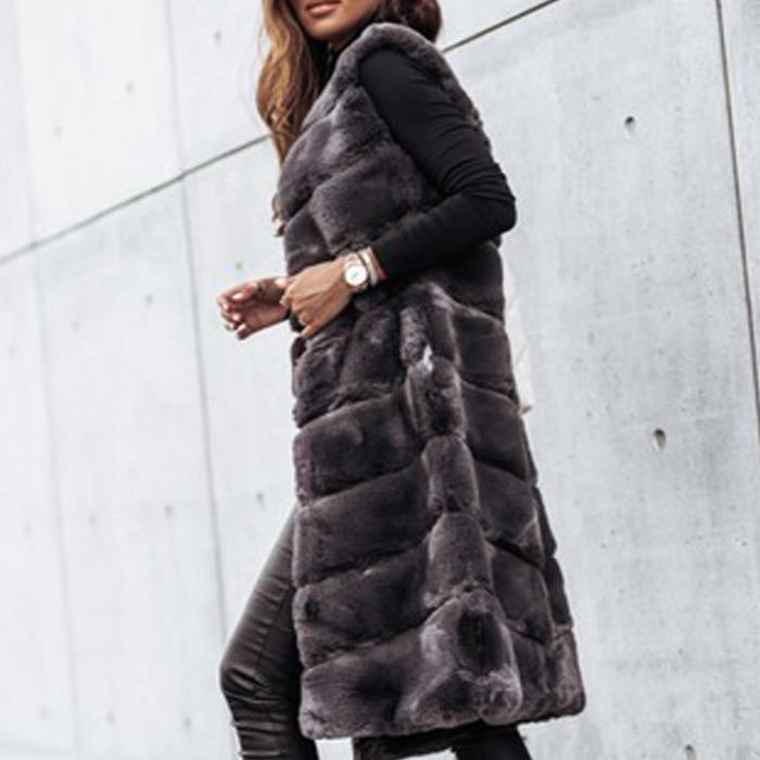 Short Real Fur Round Neck Vest Jacket