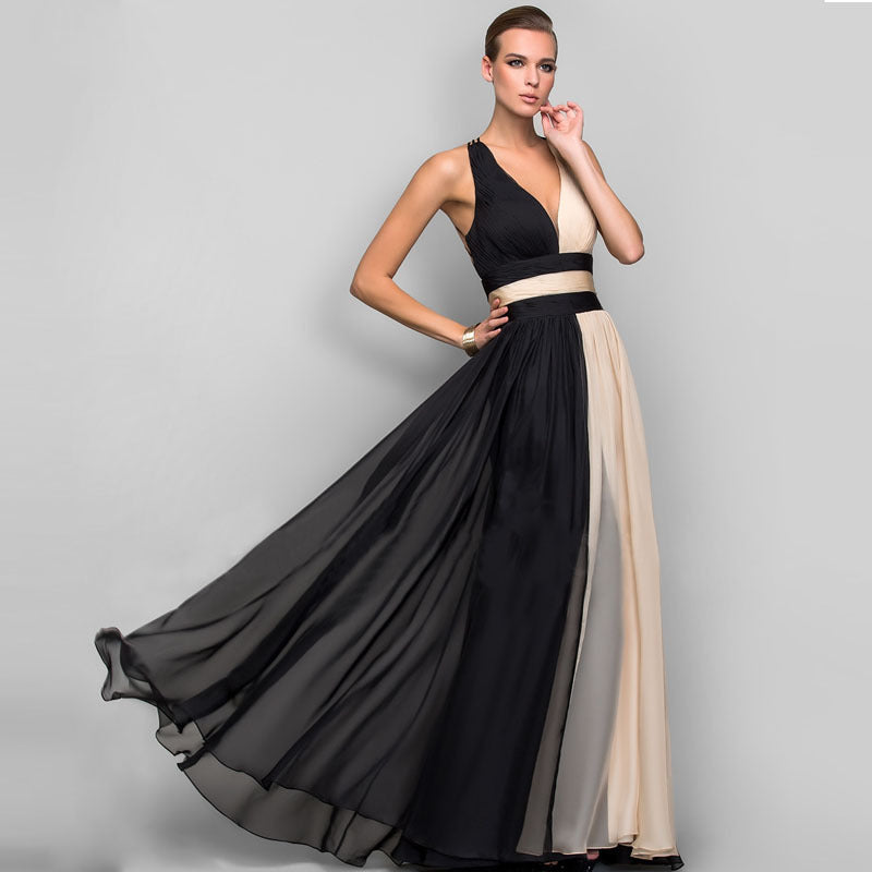 European American V-Neck Backless Long Dress Skirt