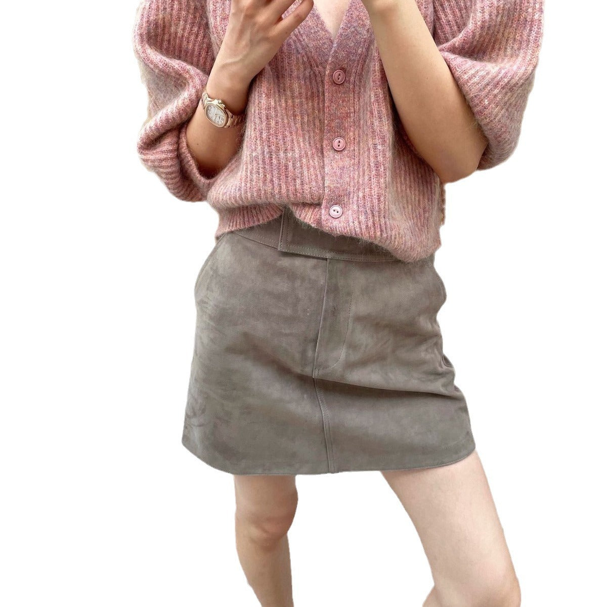 Genuine Leather High Waist Sheath Skirt for Spring and Autumn
